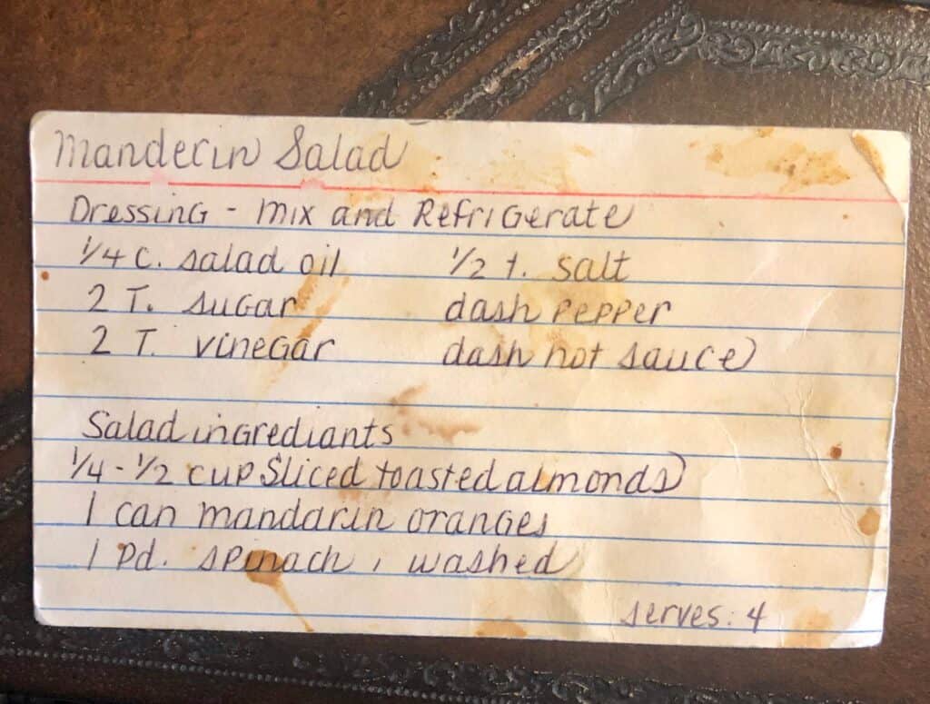 recipe card for mandarin orange spinach salad