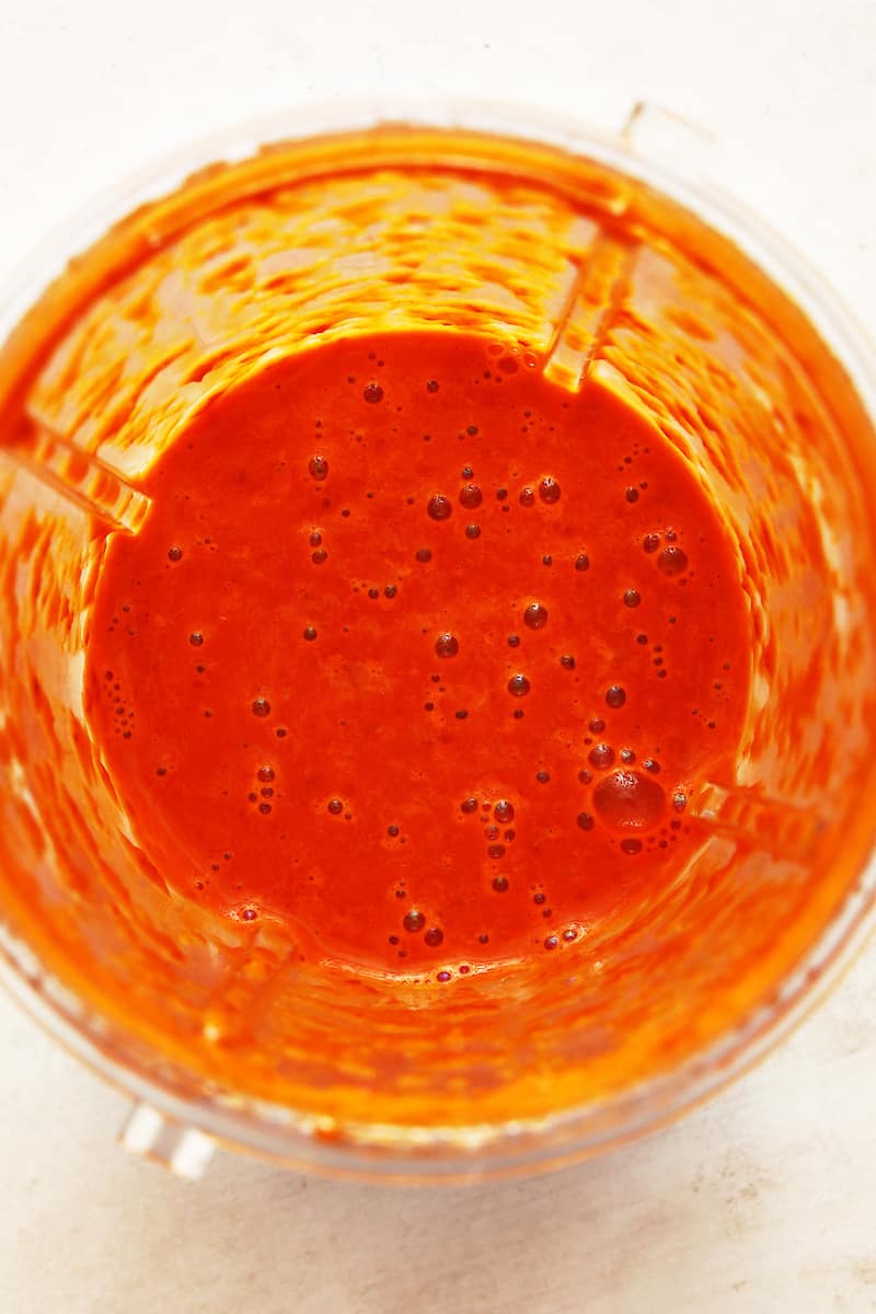 chili pods in a blender