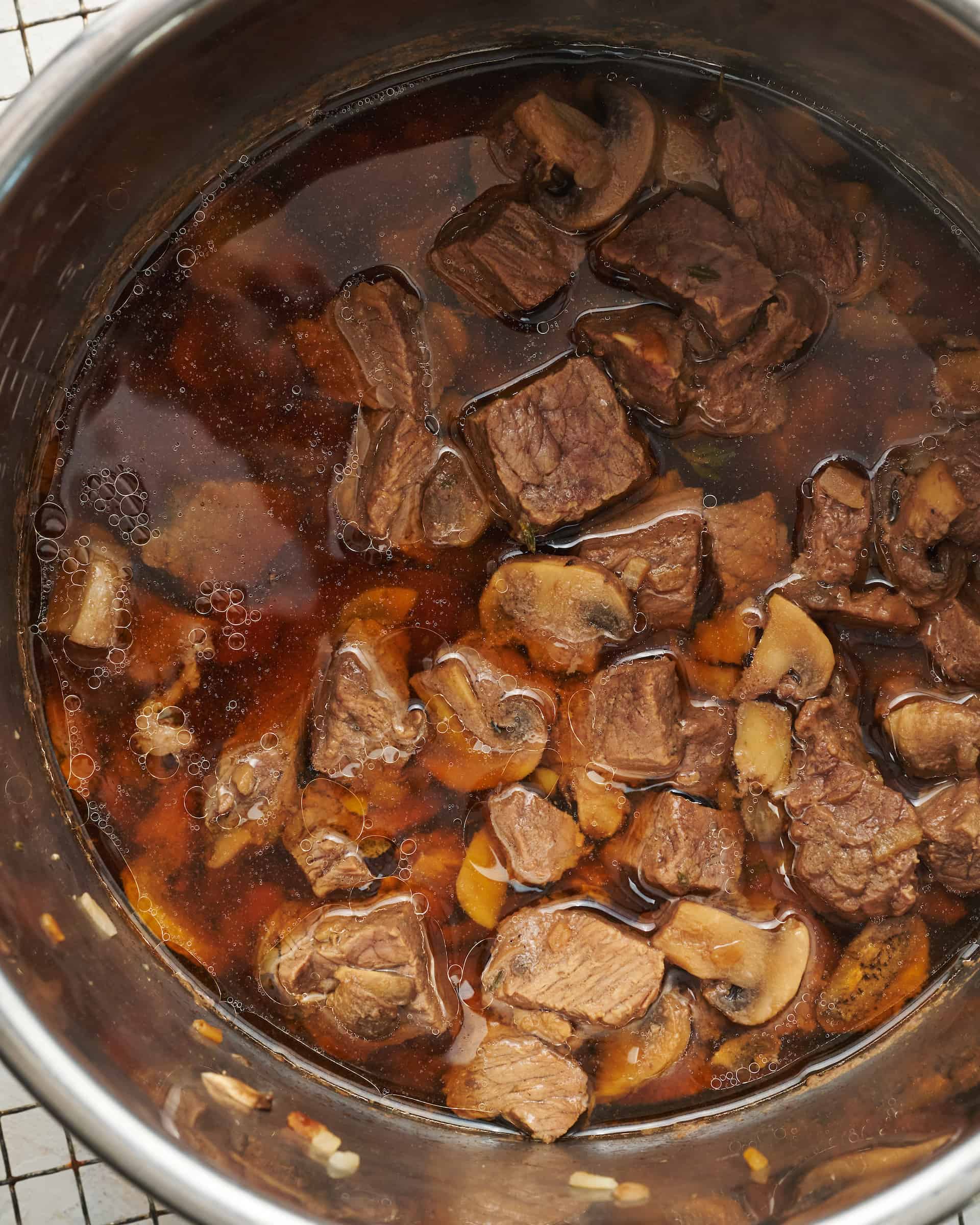 Inside the pot after the initial cook process before thickening the sauce