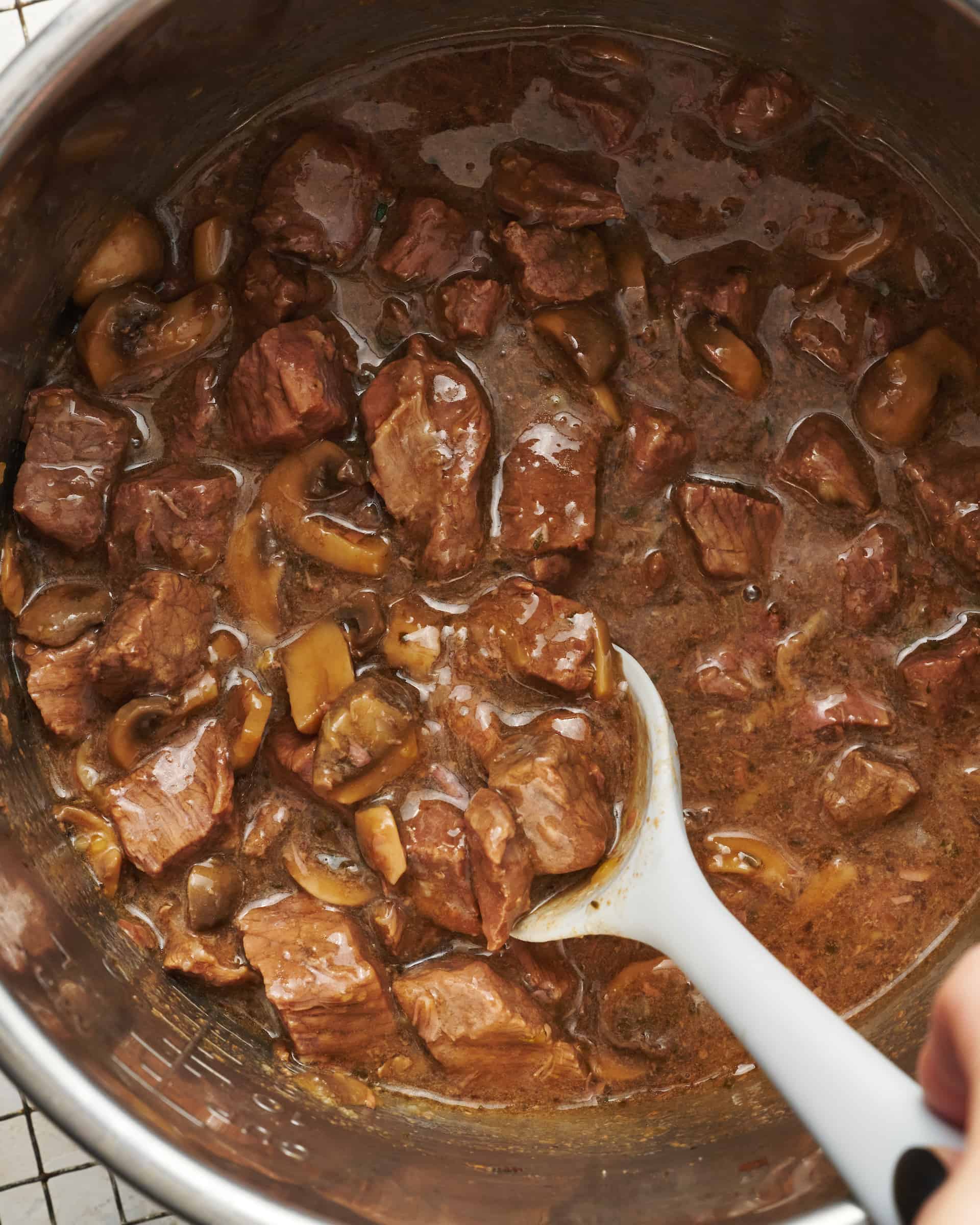 Inside the instant pot after thickening the sherry gravy