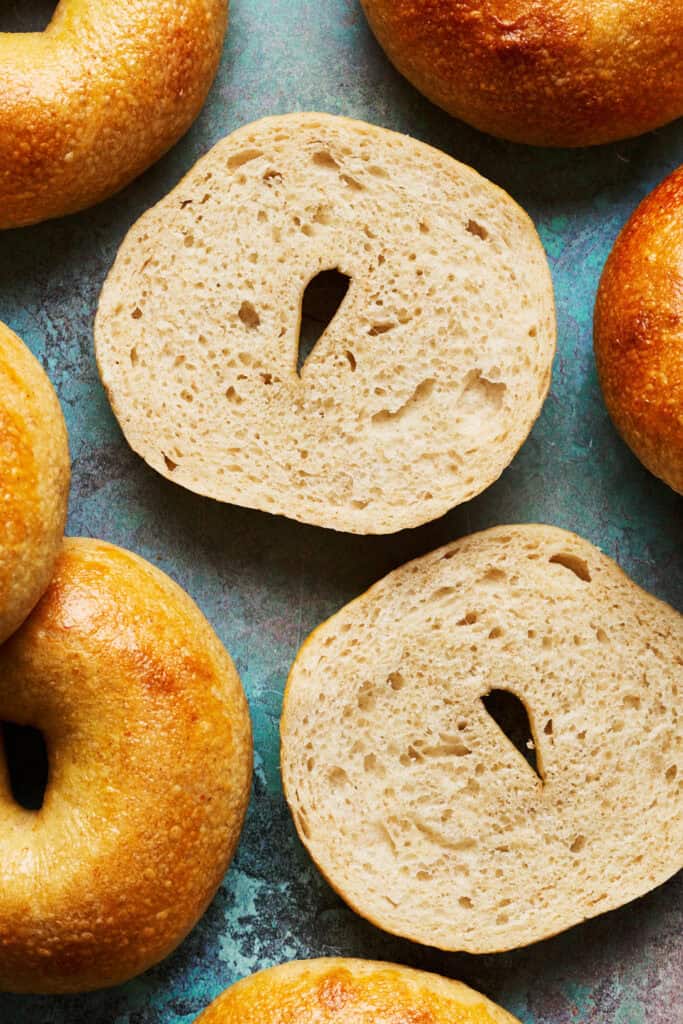 sliced sourdough discard bagel