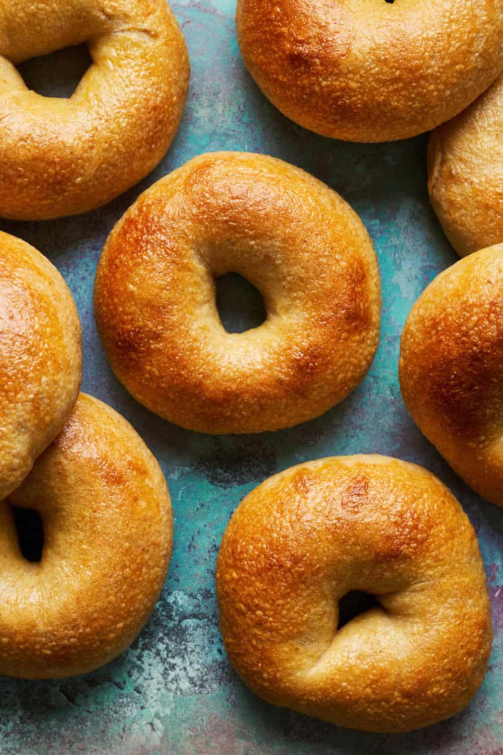 Overhead view of fresh sourdough bagels