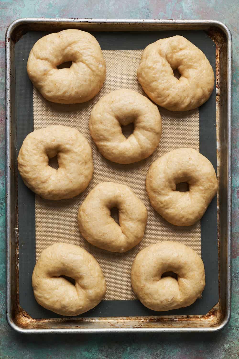 Bagels after they have been boiled