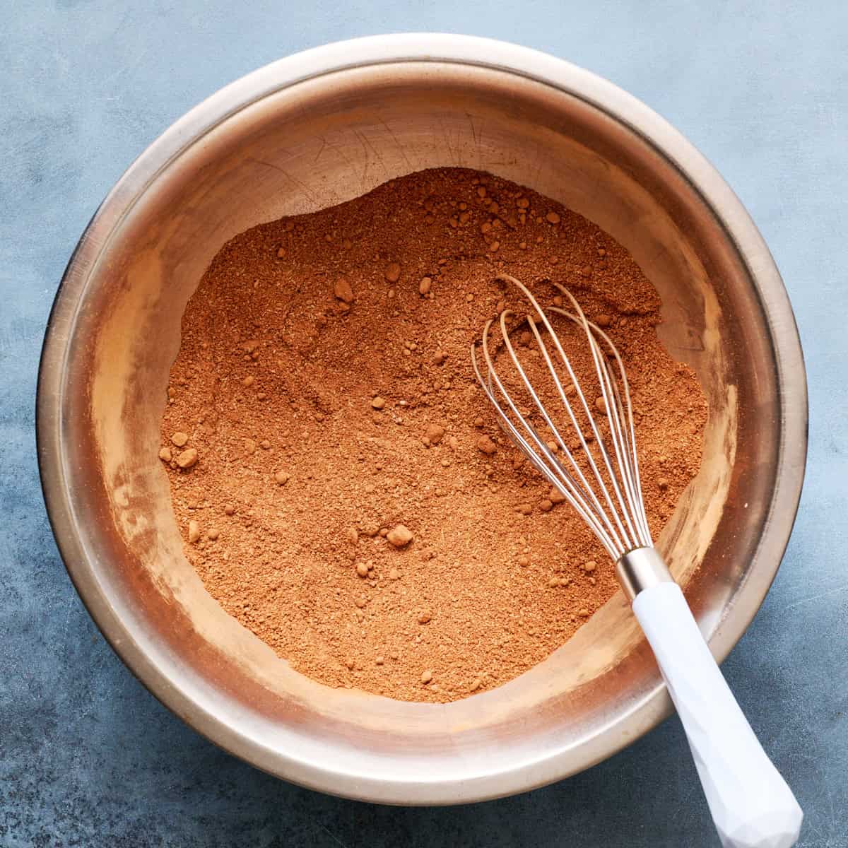 dry ingredients combined in a mixing bowl with a whisk