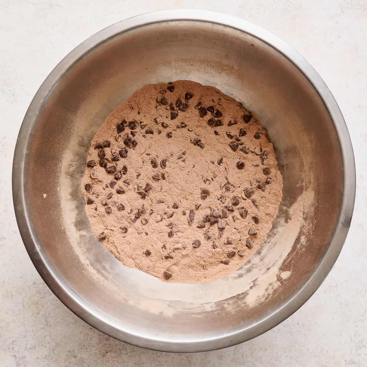 dry ingredients combined with chocolate chips