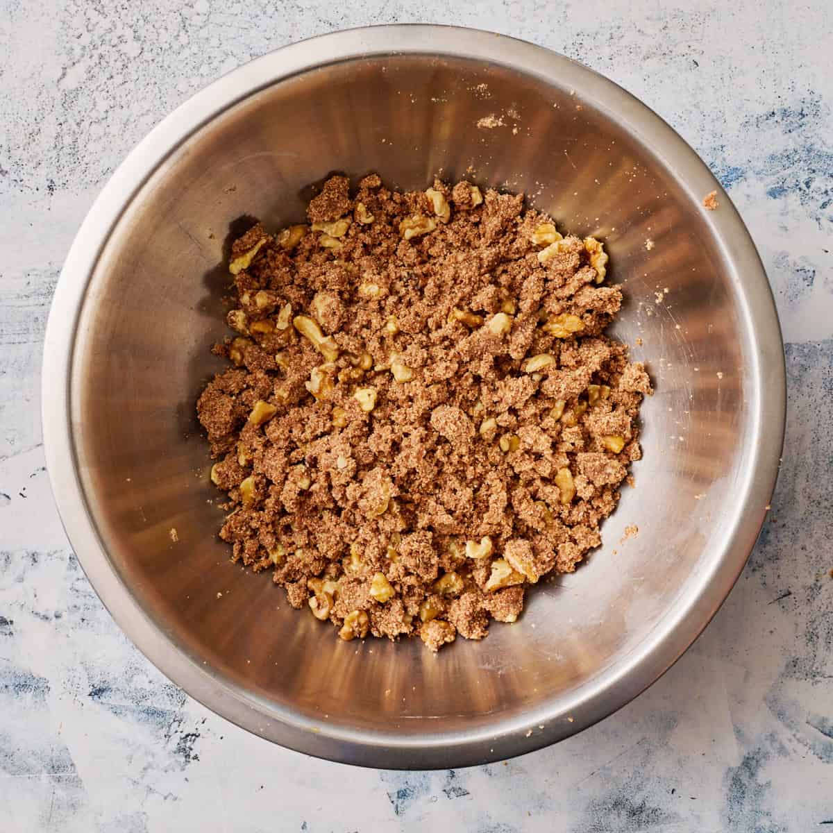 the prepared streusel topping in a bowl