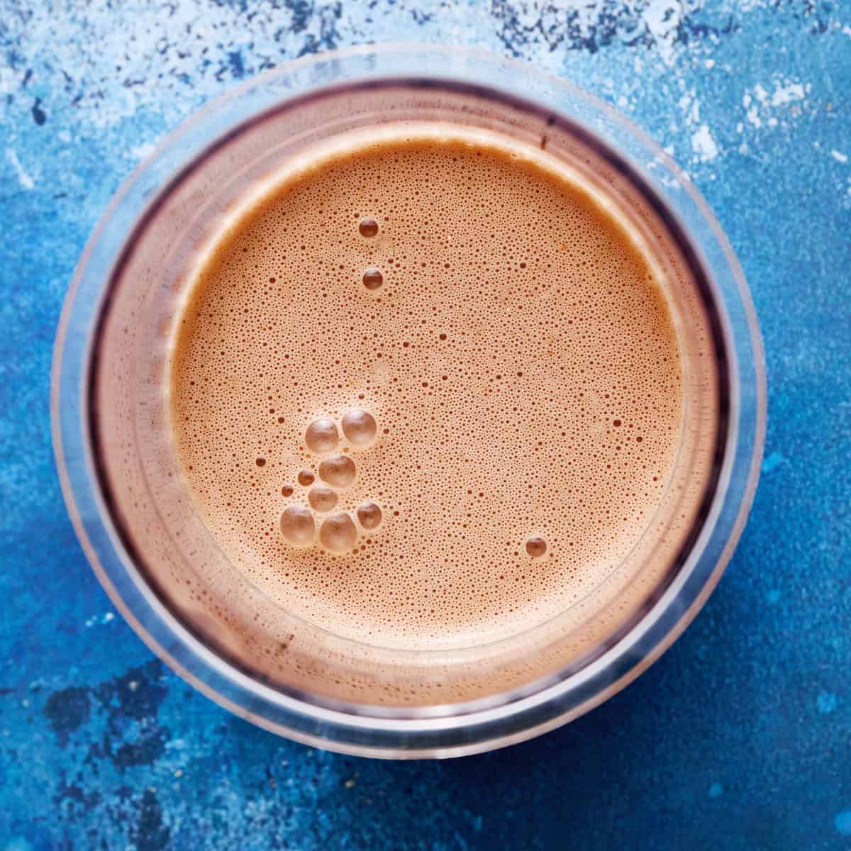 protein ice cream base after being mixed prior to being frozen