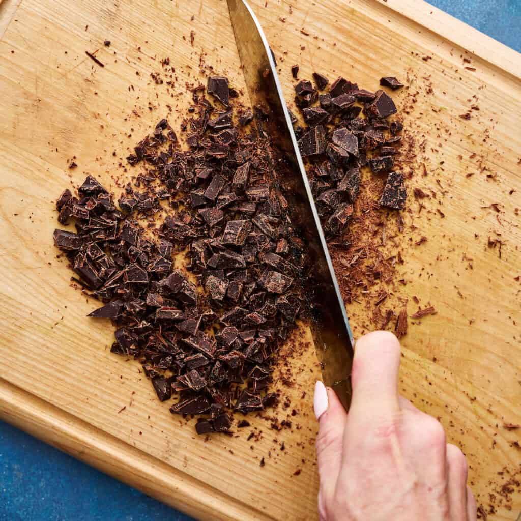 72% dark chocolate being chopped