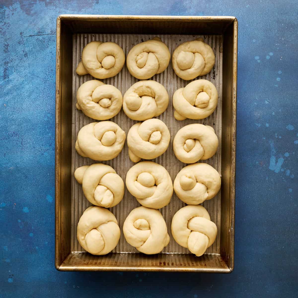 garlic knot rolls before second rise