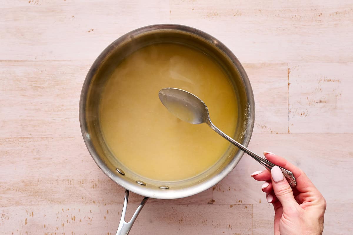 showing reduced sauce before finishing