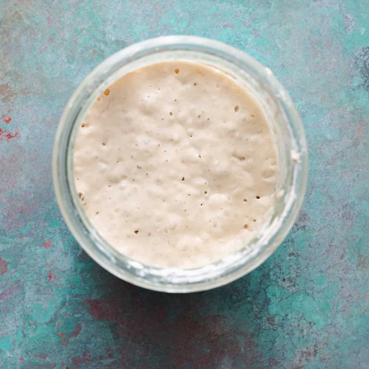 sourdough starter in a glass jar