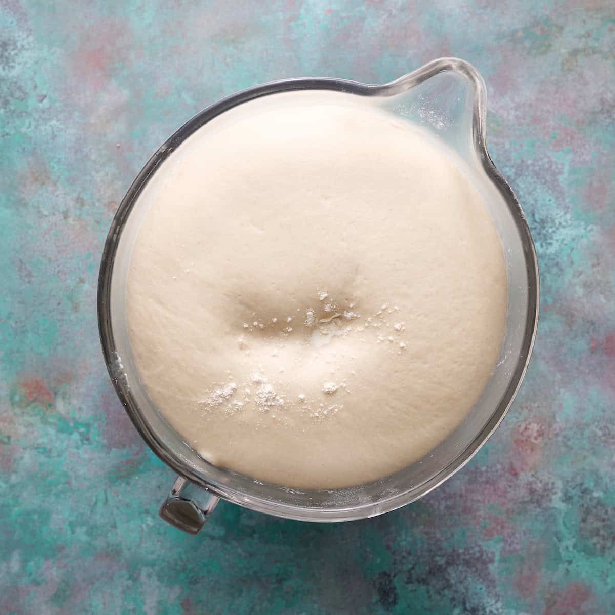 sourdough dough after rising for the bulk fermentation