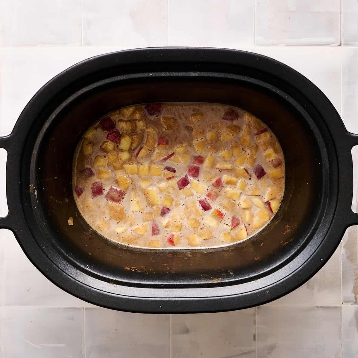 apples added to the gravy after blending and in the crock pot insert