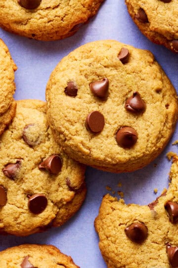 sugar free chocolate chip cookies arranged together