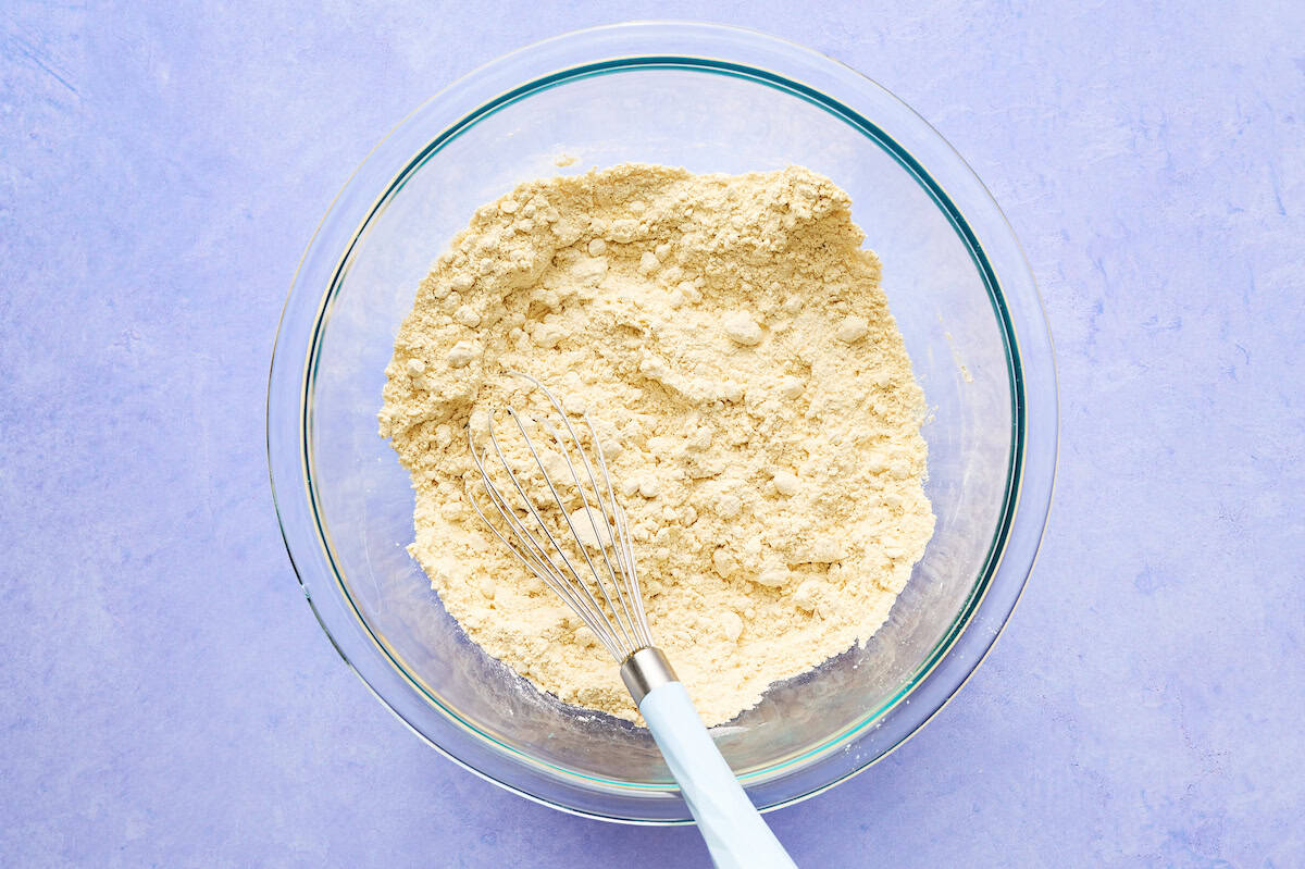 dry ingredients combined in a mixing bowl