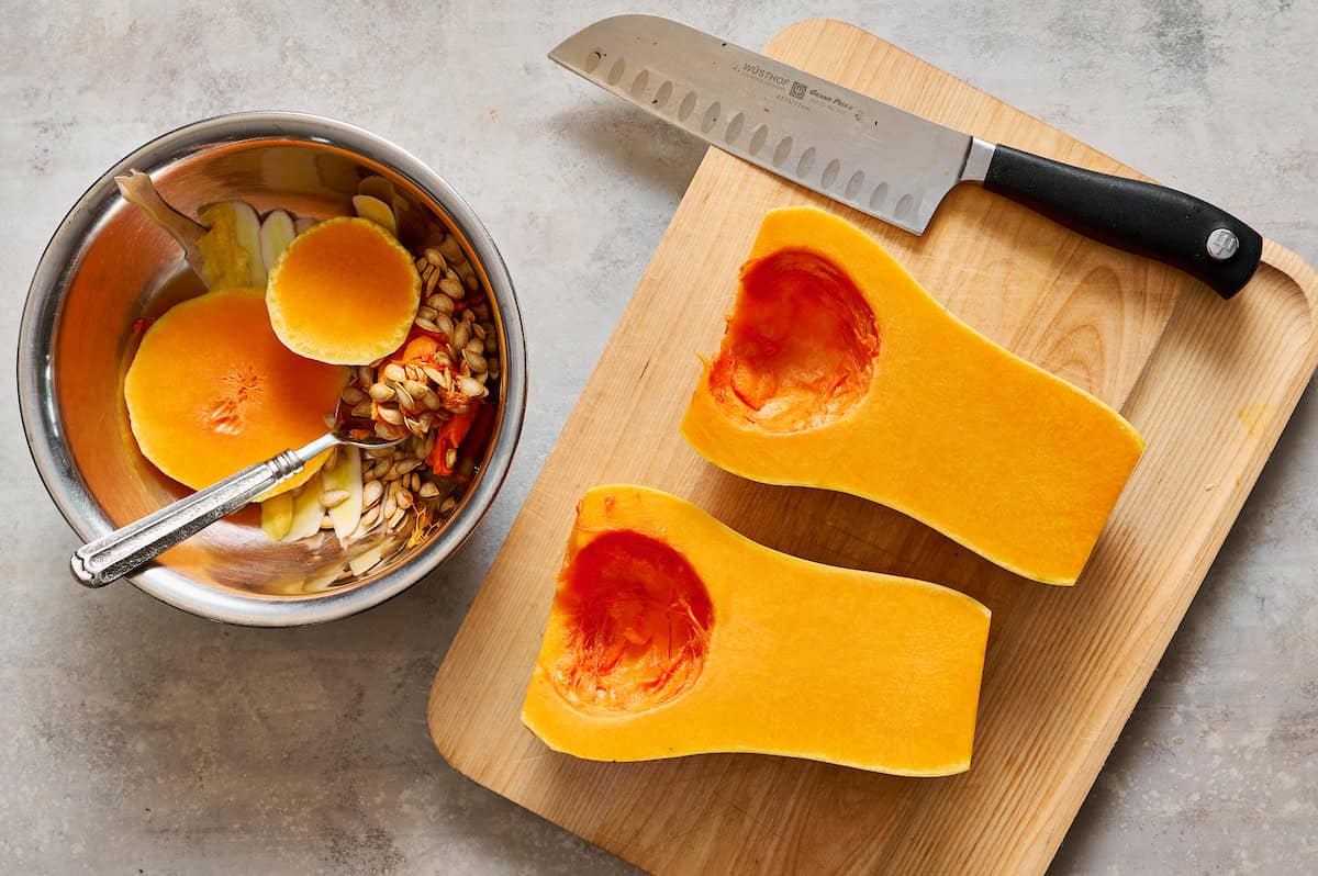 butternut squashed halved and seeds removed