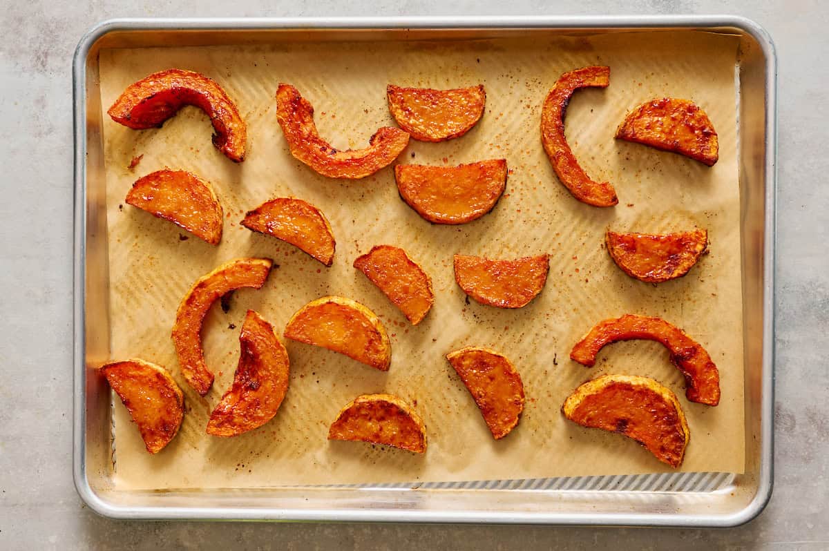 roasted butternut squash on a baking sheet