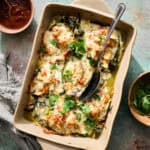 final baked poblano peppers dish with cilantro on the side