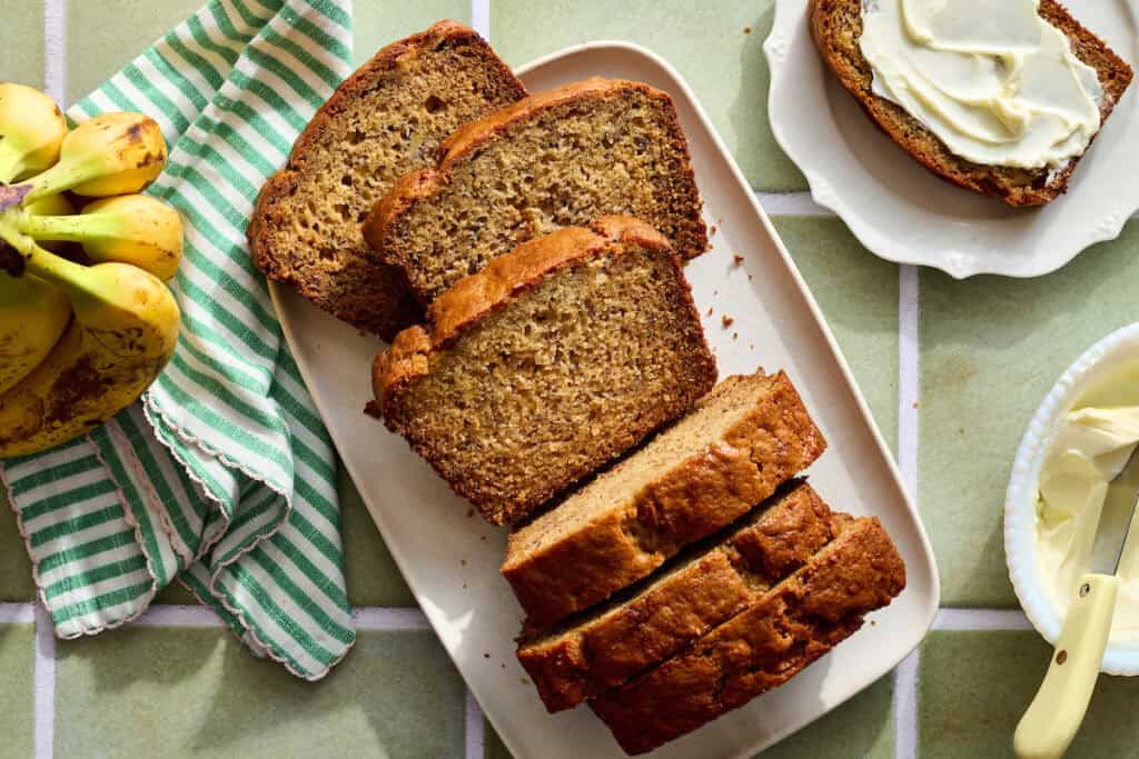 banana bread with sourdough on a plate