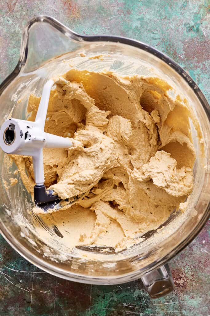 butter and sugar creamed together with eggs and vanilla added