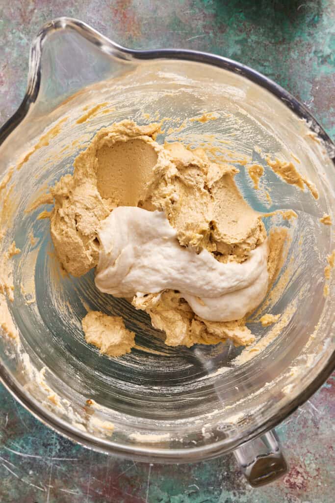 adding the sourdough discard to the dough