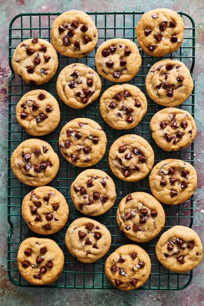 sourdough cookies on a cooling rack