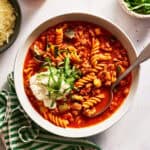 lasagna soup served with pasta and ricotta