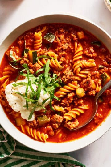 lasagna soup served with pasta and ricotta