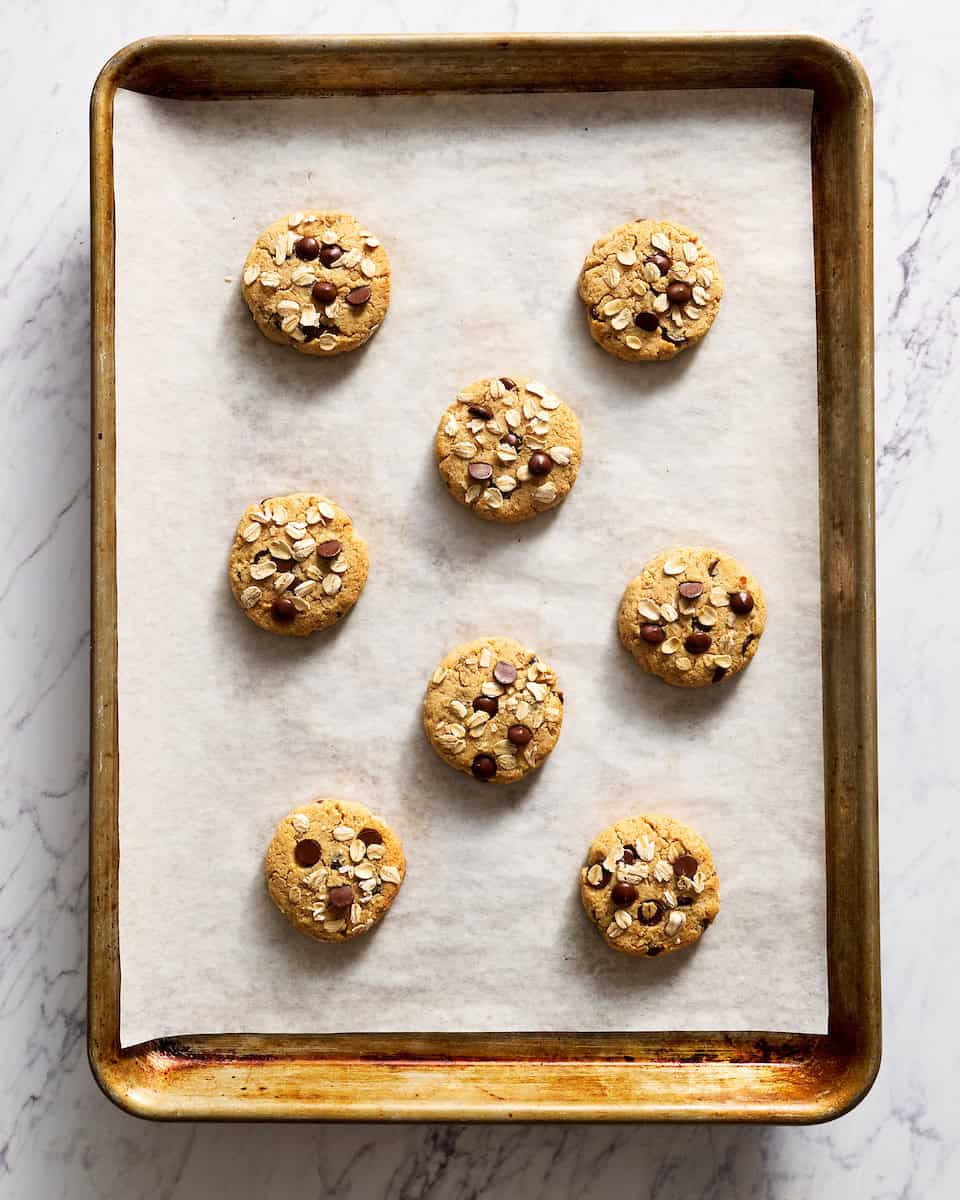 cookies fresh out of the oven on a baking sheet