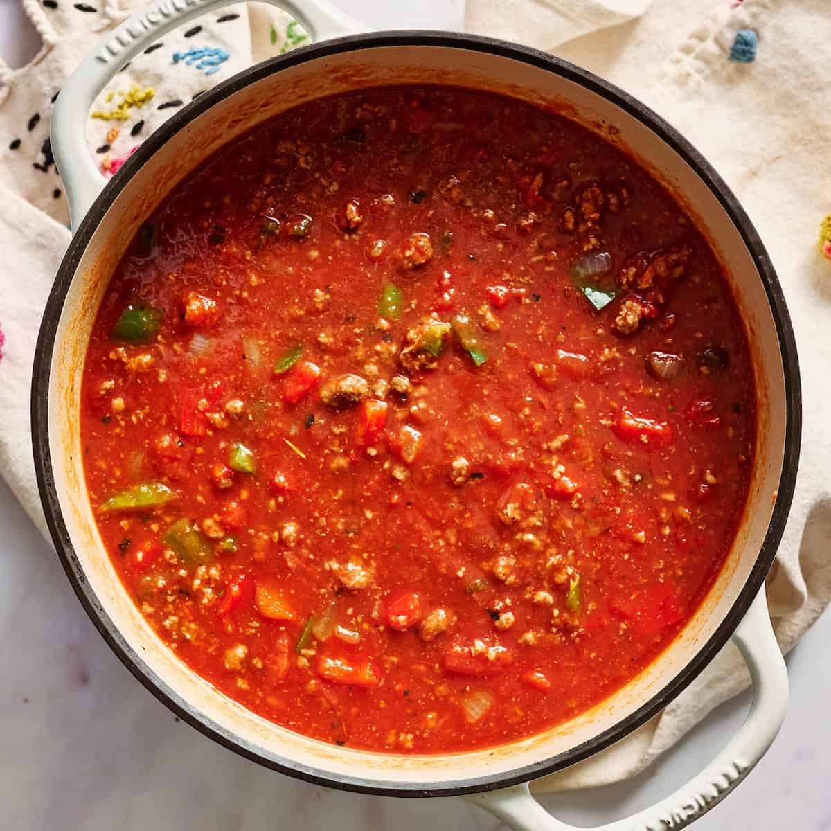 stuffed pepper soup with remaining ingredients added to the bowl