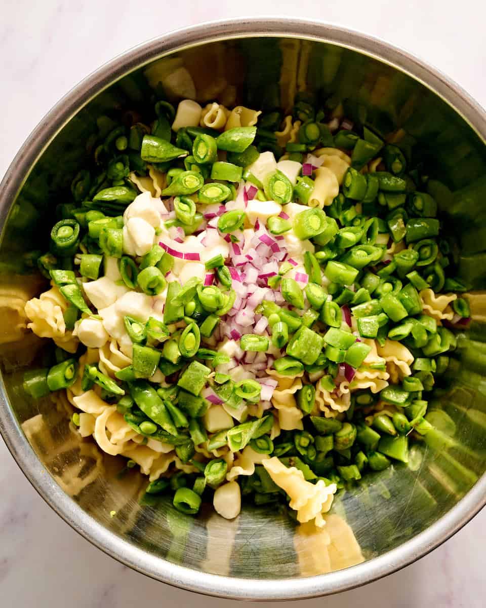 large bowl with ingredients ready to be tossed