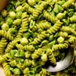 closeup of pasta salad with basil lime dressing