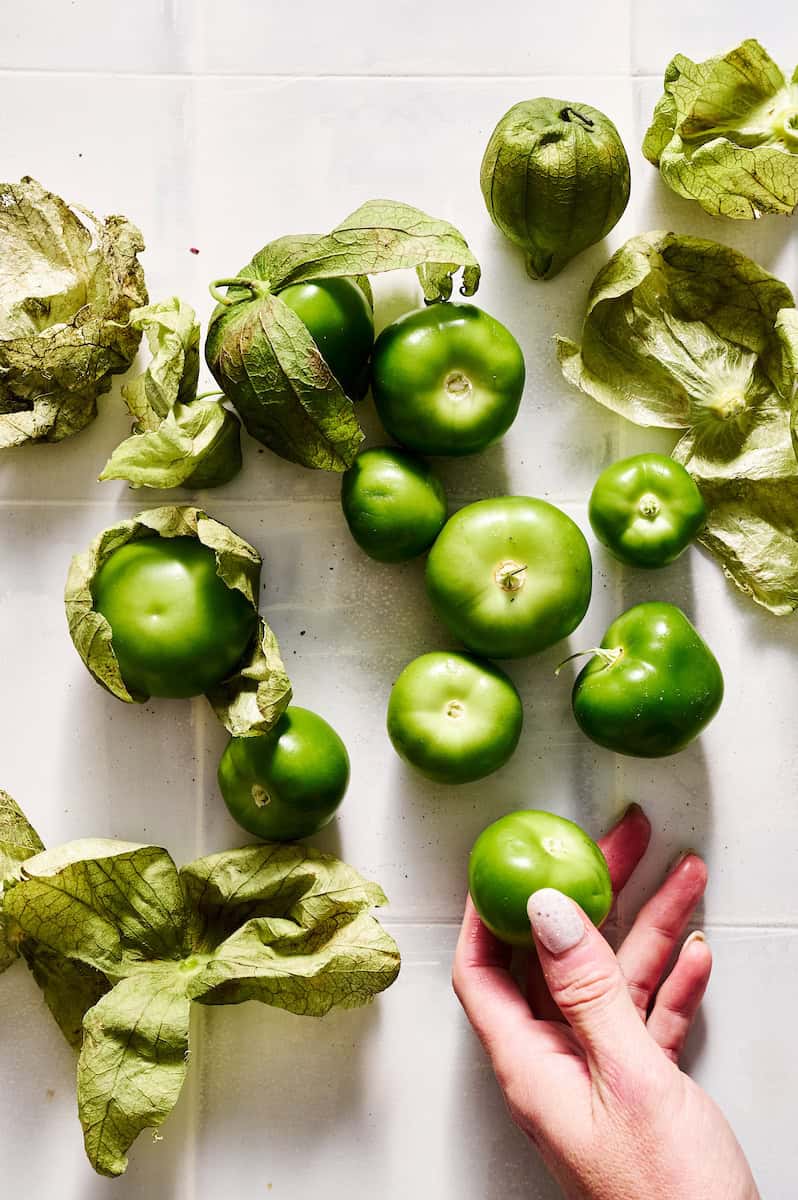fresh tomatillos in the husks