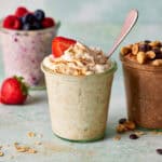 jar of overnight oats topped with yogurt and berries