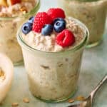 closeup of greek yogurt overnight oats with berries