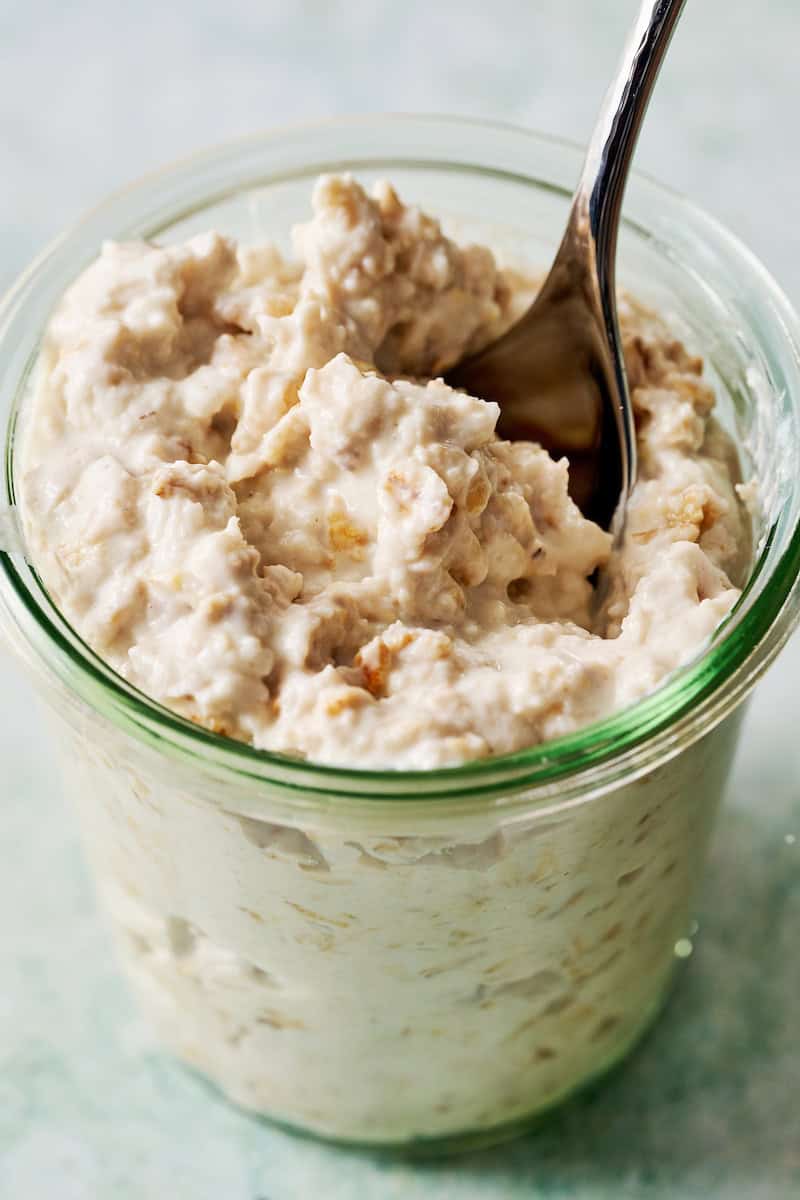 closeup of texture of greek yogurt overnight oats