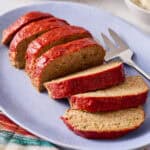 Turkey meatloaf sliced on a serving platter