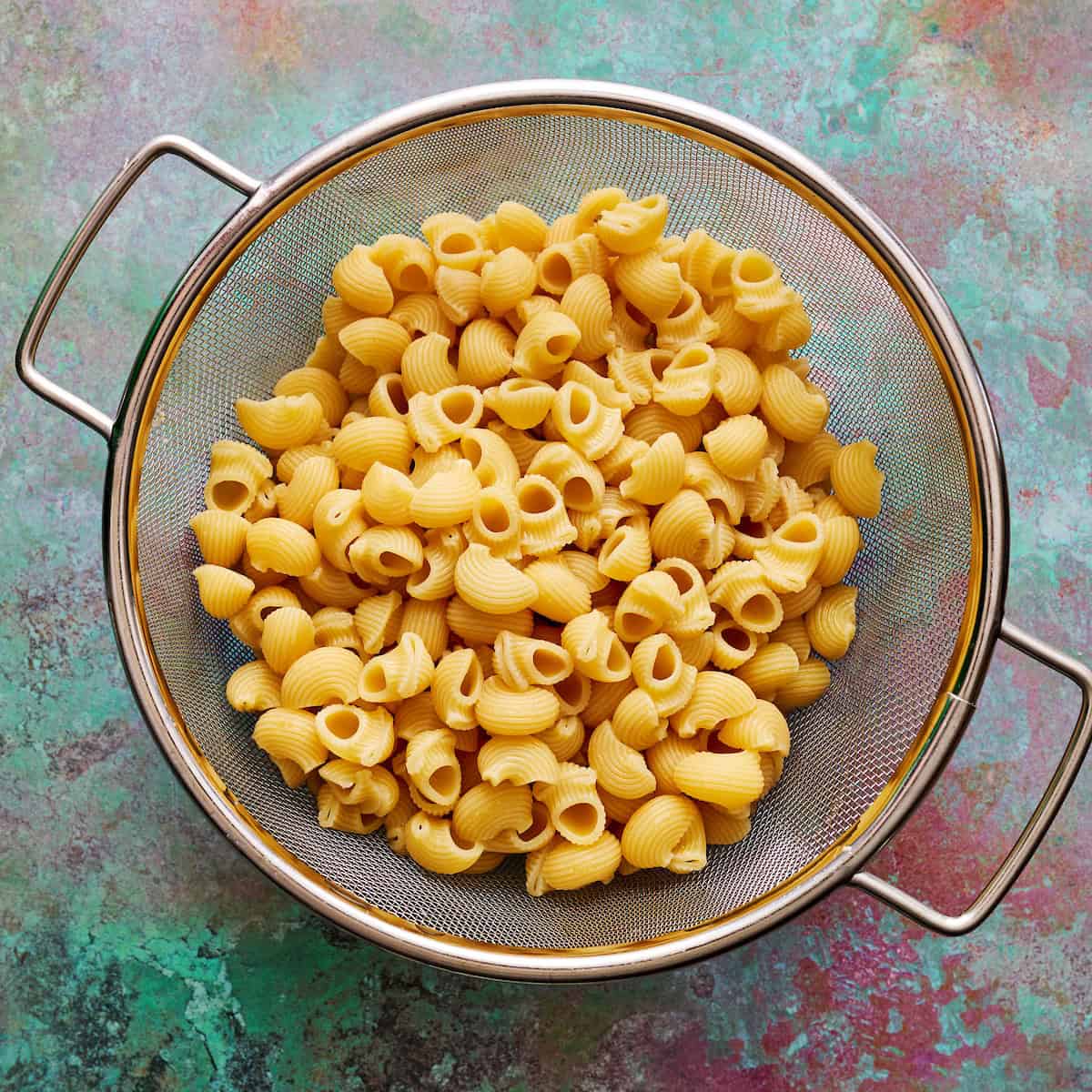 pasta that's been cooked, rinsed and drained