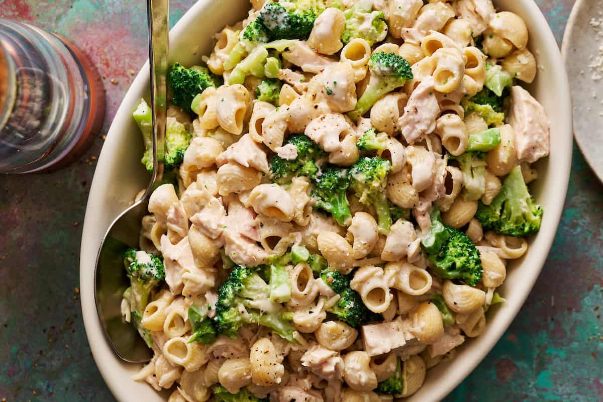 closeup of Chicken and Broccoli Pasta Salad