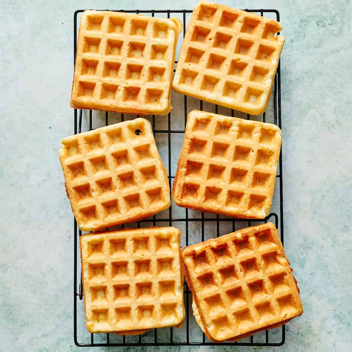 waffles on a cooling rack after cooking