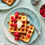 sourdough discard waffles with berries and syrup