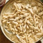 cottage cheese alfredo in a skillet ready to serve