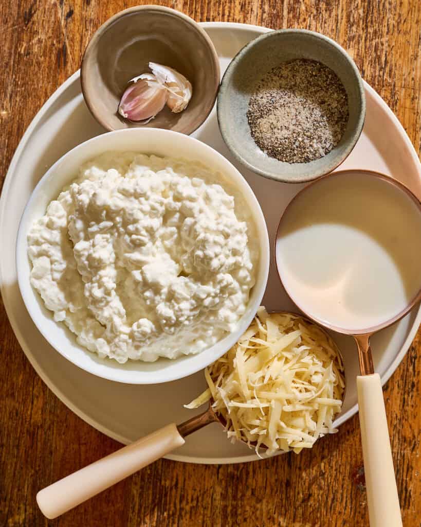 ingredients to make blender cottage cheese alfredo sauce