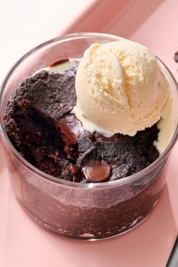 sugar free mug brownie with a bite taken out a la mode